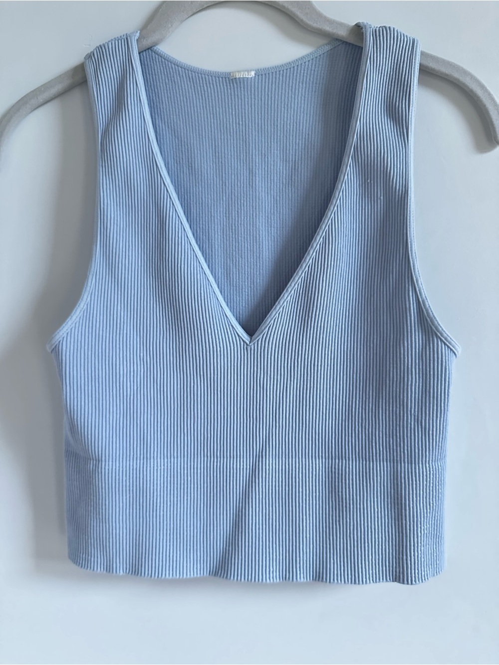 DSG Light Blue Ribbed V-Neck Crop Tank